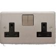 Show details for  13A Double Pole Switched Socket, 2 Gang, Satin Stainless Steel, Black Trim, Stainless Steel Range