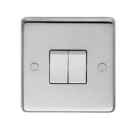 Show details for  10A 2 Gang 2 Way Switch - Satin Stainless/White