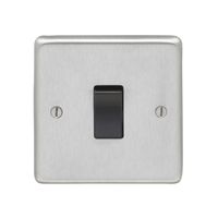Show details for  20A 1 Gang DP Switch - Satin Stainless/Black