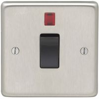 Show details for  20A Double Pole Switch with Neon, 1 Gang, Satin Stainless Steel, Black Trim, Stainless Steel Range
