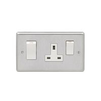 Show details for  45A 2 Gang DP Switch & Socket - Satin Stainless/White