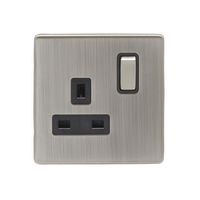 Show details for  Screwless 13A 1 Gang DP Switched Socket - Satin Nickel/Black