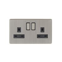 Show details for  Screwless 13A 2 Gang DP Switched Socket - Satin Nickel/Black