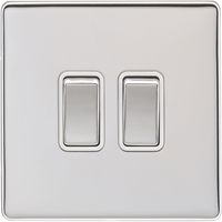 Show details for  10A 2 Way Switch, 2 Gang, Polished Chrome, White Trim, Concealed 6mm Range