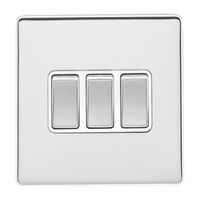Show details for  10A 2 Way Switch, 3 Gang, Polished Chrome, Black