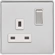 Show details for  13A Double Pole Switched Socket, 1 Gang, Polished Chrome, White Trim, Concealed 6mm Range
