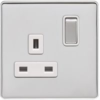 Show details for  13A Double Pole Switched Socket, 1 Gang, Polished Chrome, White Trim, Concealed 6mm Range