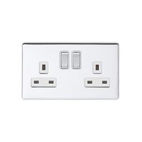 Show details for  Screwless 13A 2 Gang DP Switched Socket - Polished Chrome/White