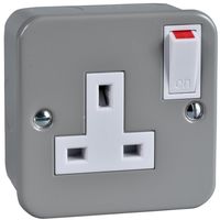 Show details for  Metal Clad 13A Switched Socket, 1 Gang, Grey, White Insert, Exclusive Range