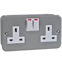 Show details for  Metal Clad 13A Switched Socket, 2 Gang, Grey, White Insert, Exclusive Range