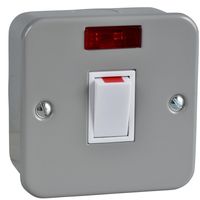 Show details for  Metal Clad 20A Double Pole Switch with Neon, 1 Gang, Grey, White Insert, Exclusive Range