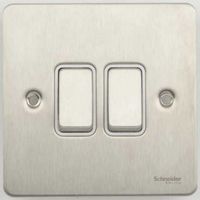Show details for  Ultimate 16A 2 Gang 2 Way Switch Stainless Steel White Insert      