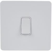 Show details for  16AX 2 Way Plate Switch, 1 Gang, White Metal, White Trim, Ultimate Screwless Flat Plate Range