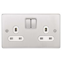 Show details for  Ultimate 13A 2 Gang Switched Socket Brushed Chrome White Insert       