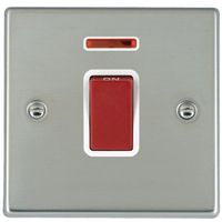 Show details for  45A Double Pole Switch with Neon, 1 Gang, Bright Steel, White Trim, Red Rocker, Hartland Range