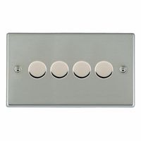Show details for  400W Resistive Leading Edge Push On-Off Rotary 2 Way Dimmer Switch, 4 Gang, Bright Steel