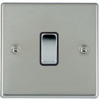 Show details for 10AX 2 Way Rocker Switch, 1 Gang, Bright Steel, Black Trim, Hartland Range