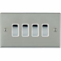 Show details for 10AX 2 Way Rocker Switch, 4 Gang, Bright Steel, White Trim, Hartland Range