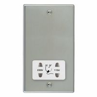 Show details for  Unswitched Vertically Mounted Dual Voltage Shaver Socket, 1 Gang, Bright Steel, White