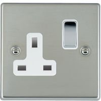 Show details for  13A Double Pole Switched Socket, 1 Gang, Bright Steel, White Trim, Hartland Range