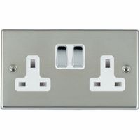 Show details for  13A Double Pole Switched Socket, 2 Gang, Bright Steel, White Trim, Hartland Range