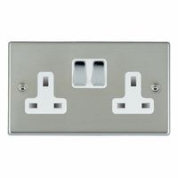 Show details for  13A Double Pole Switched Socket, 2 Gang, Bright Steel, White