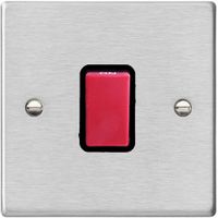 Show details for 45A Double Pole Switch, 1 Gang, Satin Steel, Black Trim, Red Rocker, Hartland Range