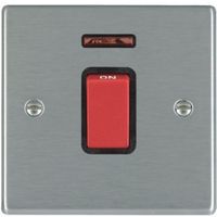 Show details for  45A Double Pole Switch with Neon, 1 Gang, Satin Steel, Black Trim, Red Rocker, Hartland Range