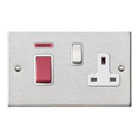 Show details for  45A Double Pole Rocker and Neon / 13A Switched Socket, 2 Gang, Satin Steel, White