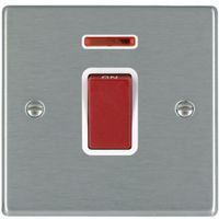 Show details for  45A Double Pole Switch with Neon, 1 Gang, Satin Steel, White Trim, Red Rocker, Hartland Range