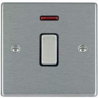 Show details for  20AX Double Pole Switch with Neon, 1 Gang, Satin Steel, Black Trim, Hartland Range