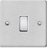 Show details for  20AX Double Pole Switch, 1 Gang, Satin Steel, White Trim, Hartland Range