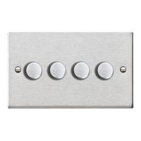 Show details for  400W Resistive Leading Edge Push On-Off Rotary 2 Way Dimmer Switch, 4 Gang, Satin Steel