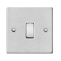 Show details for  10AX 2 Way Rocker Switch, 1 Gang, Satin Steel, White