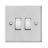 Show details for  10AX 2 Way Rocker Switch, 2 Gang, Satin Steel, White
