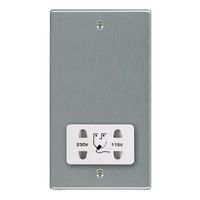 Show details for  Unswitched Vertically Mounted Dual Voltage Shaver Socket, 1 Gang, Satin Steel, White