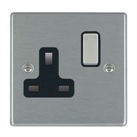 Show details for  13A Double Pole Switched Socket, 1 Gang, Satin Steel, Black