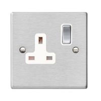 Show details for  13A Double Pole Switched Socket, 1 Gang, Satin Steel, White