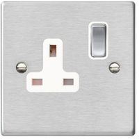 Show details for  13A Double Pole Switched Socket, 1 Gang, Satin Steel, White Trim, Hartland Range