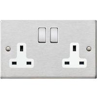 Show details for  13A Double Pole Switched Socket, 2 Gang, Satin Steel, White Trim, Hartland Range