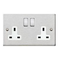 Show details for  13A Double Pole Switched Socket, 2 Gang, Satin Steel, White