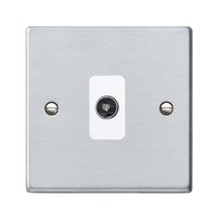 Show details for  Non-Isolated Television Socket, 1 Gang, Satin Chrome, White