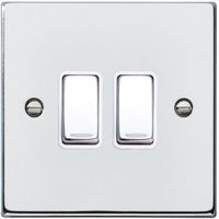 Show details for 10AX 2 Way Rocker Switch, 2 Gang, Bright Chrome, White Trim, Hartland Range