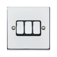 Show details for  10AX 2 Way Rocker Switch, 3 Gang, Bright Chrome, Black