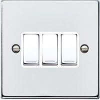 Show details for 10AX 2 Way Rocker Switch, 3 Gang, Bright Chrome, White Trim, Hartland Range