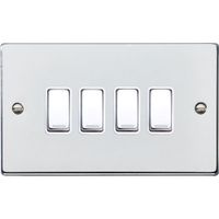 Show details for 10AX 2 Way Rocker Switch, 4 Gang, Bright Chrome, White Trim, Hartland Range