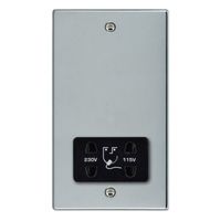 Show details for  Unswitched Vertically Mounted Dual Voltage Shaver Socket, 1 Gang, Bright Chrome, Black