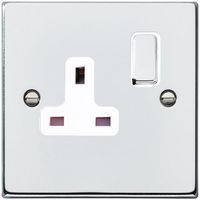 Show details for  13A Double Pole Switched Socket, 1 Gang, Bright Chrome, White Trim, Hartland Range
