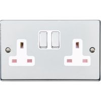 Show details for 13A Double Pole Switched Socket, 2 Gang, Bright Chrome, White Trim, Hartland Range