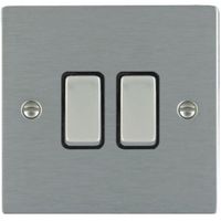 Show details for 10AX 2 Way Rocker Switch, 2 Gang, Satin Steel, Black Trim, Sheer Range